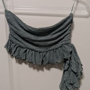 Strapless Ruffle Top, Zara, S, Olive Green